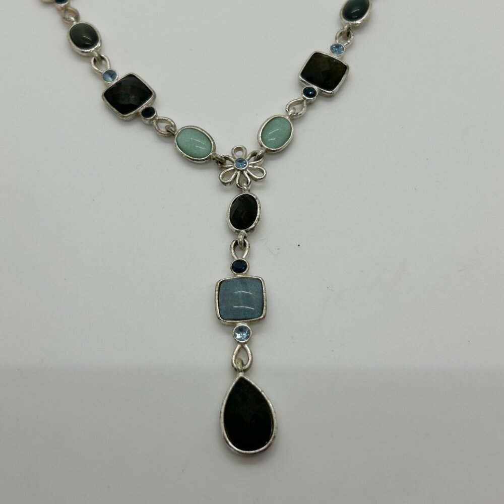 Multi Color Link Chocker Necklace & Bracelet Set Silver Setting With Multi Color - Picture 6 of 16